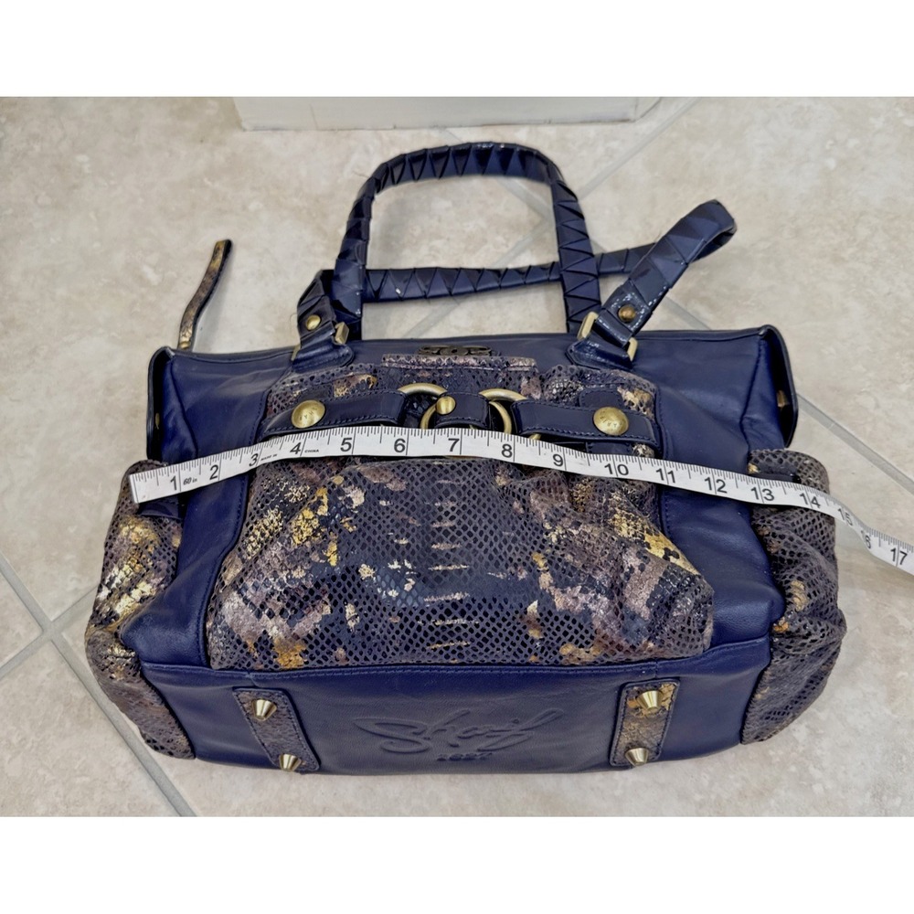 Sharif 1827 Navy Blue Leather Shoulder Bag Purse Faux Snakeskin Purse Preppy - Picture 4 of 14